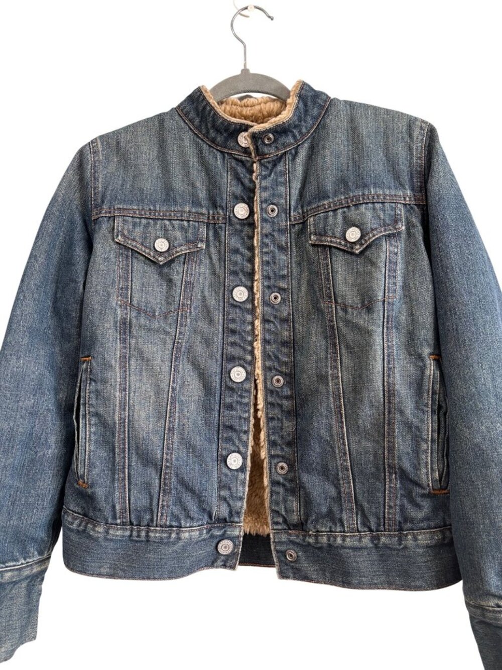 Vintage Y2K Gap Womens Sherpa Lined Denim Button Snap Jean Jacket